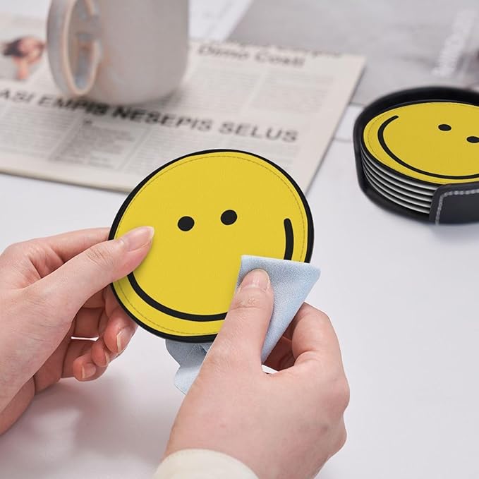 Smiley Face Coasters Set 6 for Drinks Happy Face Coaster for Coffee Table Gifts Home Decor,3.9 Inches