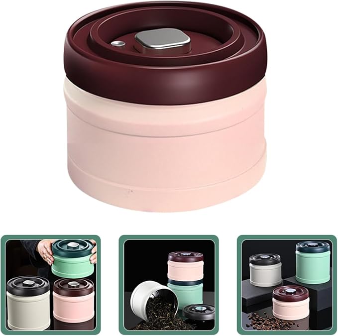 Vacuum Spice Storage Jar Airtight Grain Canister with Press-seal Lid for Beans and Snacks Food Preservation Container in Pink Lightweight and Compact for Kitchen Organization