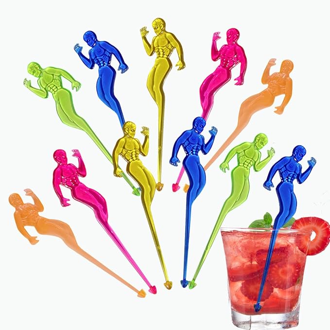 50 Pcs 5.9" Extra-Long Plastic Cocktail Swizzle Sticks, Unique Tropical Design Drink Stirrers Reusable Novelty Swizzle Sticks for Cocktails, Juices, and Party Beverages