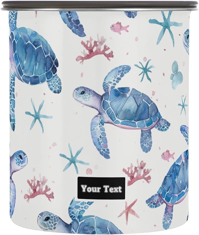 ALAZA Sea Turtle Watercolour Kitten Cats Airtight Coffee Bean Canister Customed 900ml Food Storage Containers with Lids For Gournd, Tea, Sugar, Flour, Rice, Cereal, Candy Cookie Jar