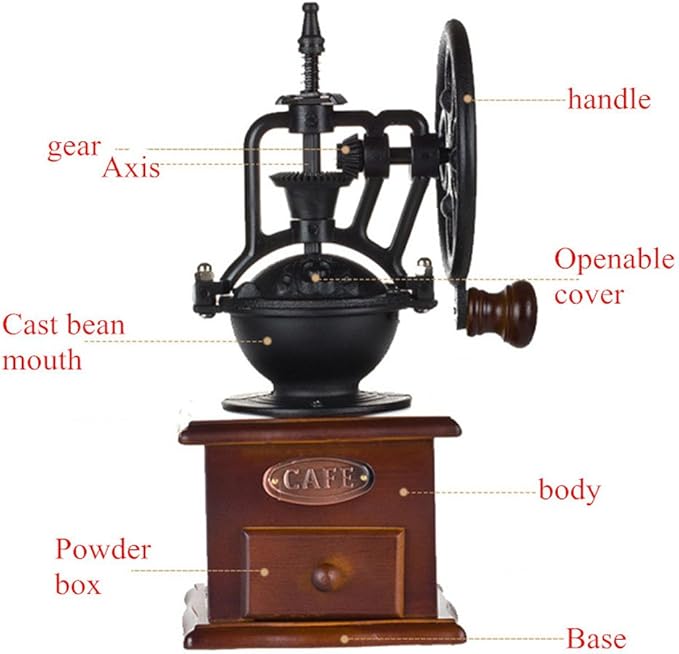 Manual Coffee Grinder Antique Cast Iron Hand Crank Coffee Mill With Grind Settings & Catch Drawer ，120 x 120 x 260mm