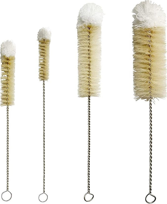 NewFerU Stainless Steel Soda Bottle Cleaning Brush Set in Natural Boar Bristle Wool Tip Long Handle, Flexible Bendable Thick Wire Cleaner for Narrow Neck Water Baby Bottles Straw Pipe Tube Flask (4)
