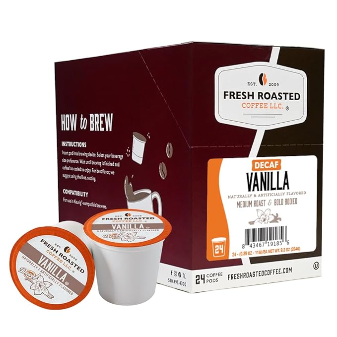 Fresh Roasted Coffee, Decaf French Vanilla, Flavored Coffee Pods, K-Cup Compatible, 24 Count
