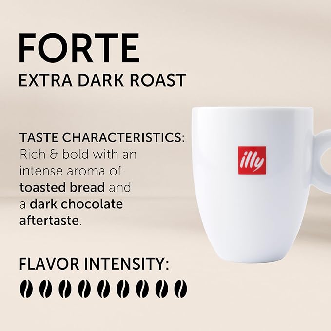 Illy Coffee, Ground Drip Forte, Extra Dark Roast, 100% Arabica Bean Bold Signature Italian Blend, No Preservatives, 8.8 Ounce (Pack Of 1)