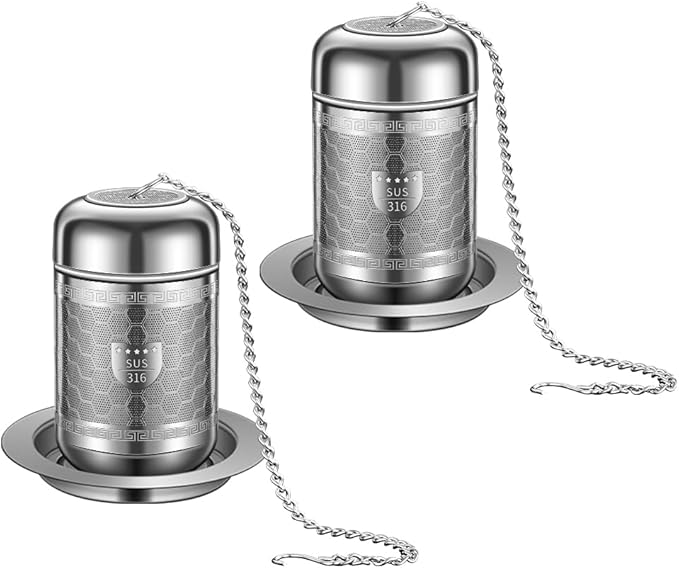 2 Pack 316 Stainless Steel Tea Infuser, Extra Fine Mesh Tea Strainers for Loose Tea, Tea Strainer with Extended Chain Hook, Tea Steeper (2 Pack - Small)