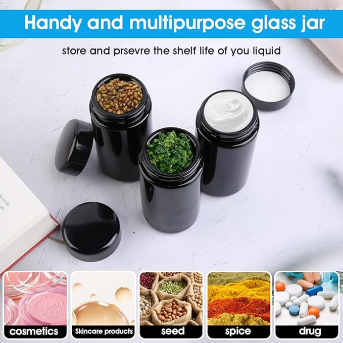 100g Black Ultraviolet Glass Jar with Lid,100 ml Airtight Smell Proof Container,Refillable Containers Jar,Ideal for Long term storage Oil,Coffee,Spices (B capacity: 100ml 3-PCS)