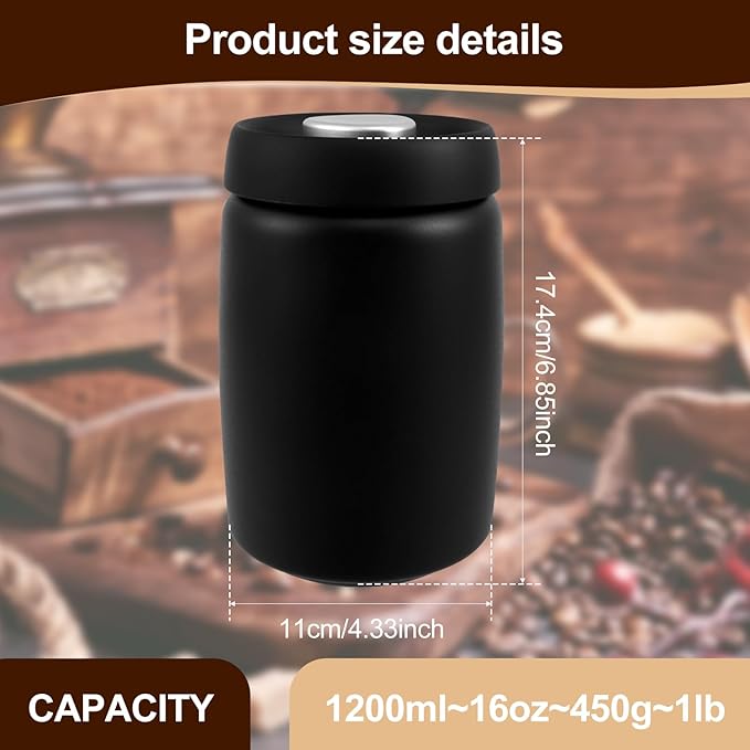 1200ml Coffee Vacuum Canister, Coffee Bean Storage Container, Airtight Coffee Canister, Stainless Steel Food Storage Container, Large Capacity Coffee Storage Container for Coffee Bean Tea Storage