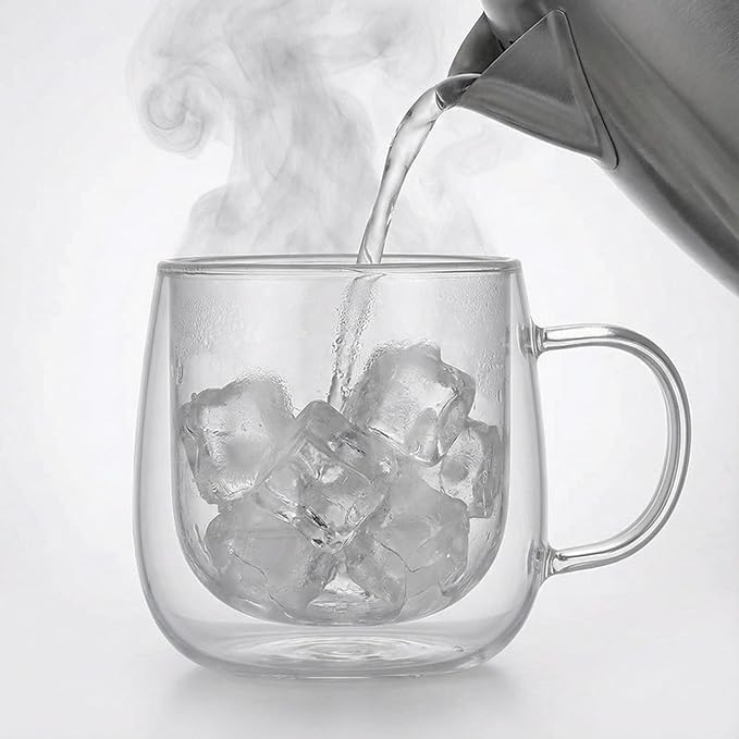 10oz Double Walled Glass Coffee Mugs Set of 2, Clear Insulated Mug for Cappuccino, Latte, Borosilicate Glass Cup, Heat & Cold Resistant Glasses