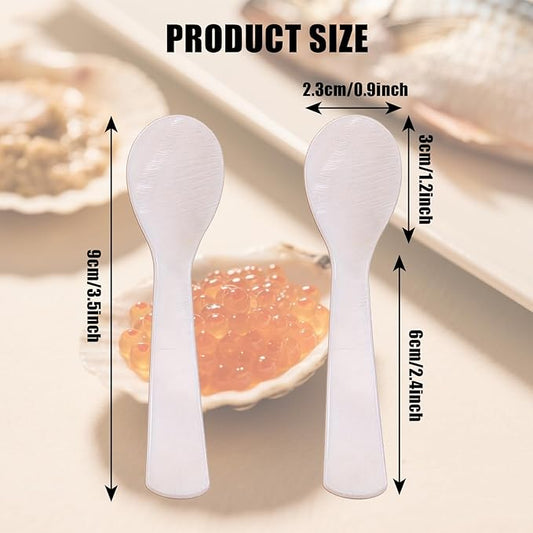 Caviar Spoons, Mother of Pearl Caviar Spoon Set of 3 with Hand Craft W Round Handle for Egg, Ice Cream, Coffee, Restaurant Serving (3.5'')