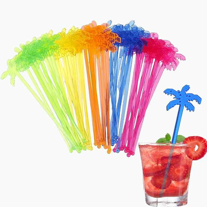 50 Pcs 6.9" Extra-Long Plastic Cocktail Swizzle Sticks, Unique Tropical Design Drink Stirrers Reusable Novelty Swizzle Sticks for Cocktails, Juices, and Party Beverages