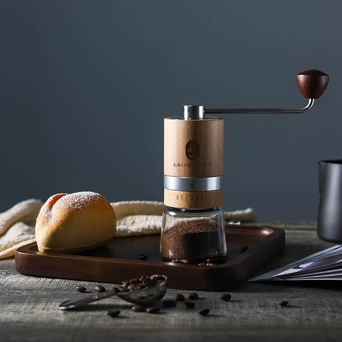 Premium Manual Burr Coffee Grinder - Made with real Beechwood; Hand Coffee Grinder with Stainless Steel Burr Mill; Extra-Fine to Coarse Coffee & Espresso Burr Grinder (Light Brown)