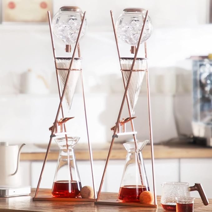 Iced Coffee Maker, Cold Brew Drip Tower, 800ml Glass Coffee Pot, with Stainless Steel Stand, Adjustable Speed Dripper, Hand-Flushed Dripper Coffee, Makes 6-8 Cups Coffee