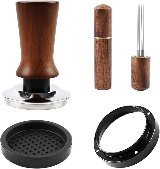 58mm Spring Loaded Espresso Tamper Kit with WDT Tool Dosing Ring and Tamping Mat for 58mm Portafilter Home Coffee Machines