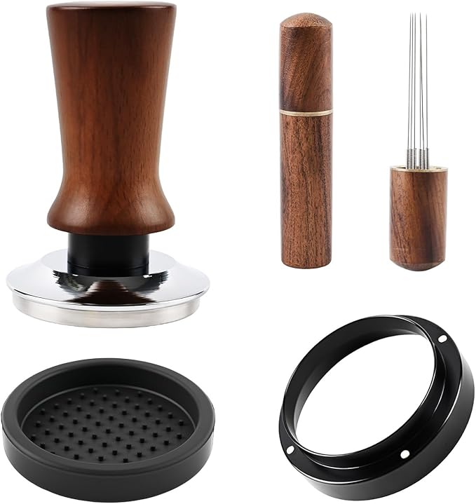 51mm Spring Loaded Espresso Tamper Kit with WDT Tool Dosing Ring and Tamping Mat for 51mm Portafilter Home Coffee Machines