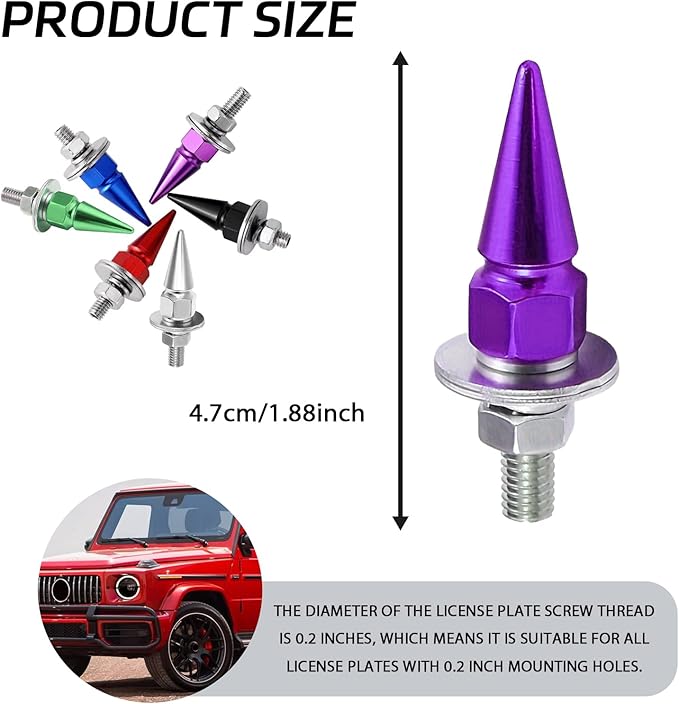 4 PCS License Plate Screws, Spike Anti Theft Motorcycle License Plate Screws Bolts Set, Aluminum Security Fasteners Kit for Car Truck Motorcycle Plate Frames, Car Decorative Accessories (Purple)