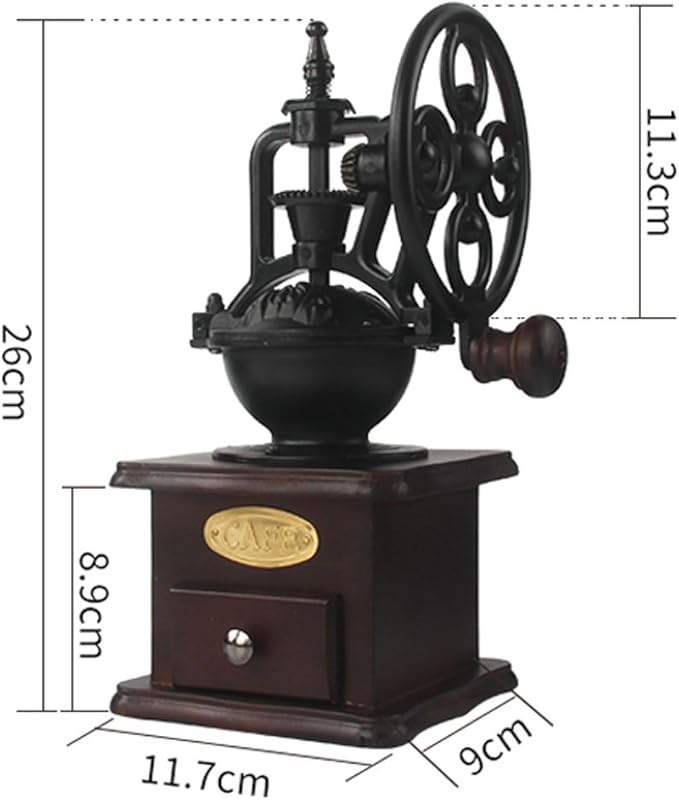 Manual Coffee Grinder Antique Cast Iron Hand Crank Coffee Mill With Grind Settings & Catch Drawer ，120 x 120 x 260mm