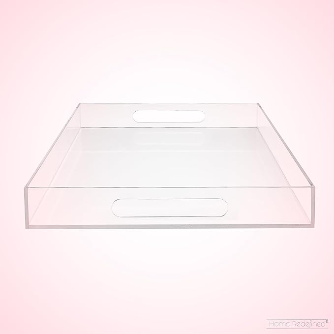 Modern Elegant 16"x12" Rectangle Acrylic Lucite Plastic Decorative Tray Clear Serving Tray with Clear Handles Food Fruit Display Makeup Perfume Storage for All Occasion's by Home Redefined