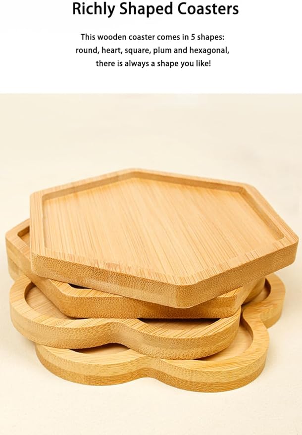 Wood Coasters Set of 4 - Handcrafted Drink Coaster Thick Heat-Resistant for Office, Bar, Farmhouse - Natural Bamboo Drink Cup Coasters for Table Protection (Flower)