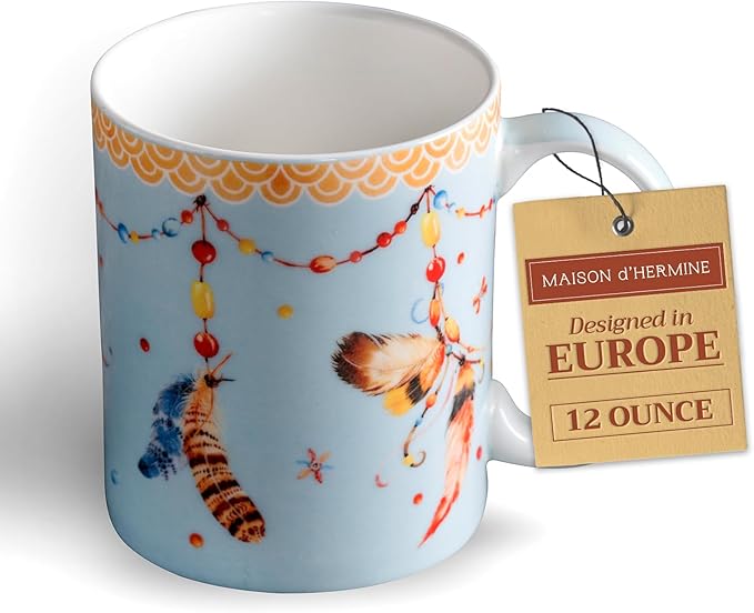 Maison d' Hermine Coffee Mug with Handles Fine Bone China Mugs Pack of One Tea Cups for Hot Beverages Cappuccino Latte Home Restaurant Office Perfect for Gift (Ibiza - Festival, 12 Ounce)