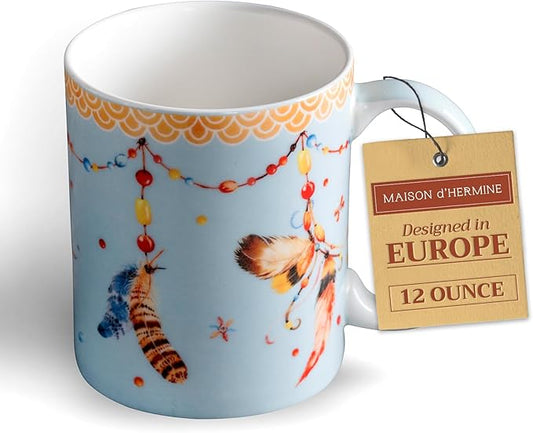 Maison d' Hermine Coffee Mug with Handles Fine Bone China Mugs Pack of One Tea Cups for Hot Beverages Cappuccino Latte Home Restaurant Office Perfect for Gift (Ibiza - Festival, 12 Ounce)