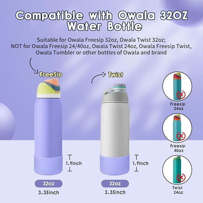 2PCS Silicone Water Bottle Boot, Compatible with Owala 24oz 32oz 40oz, Protective Anti-Scratch & Anti-Dent No Noise Sleeve Cover for FreeSip/Twist/Flip Water Bottles (Retro Boardwalk, 32oz)