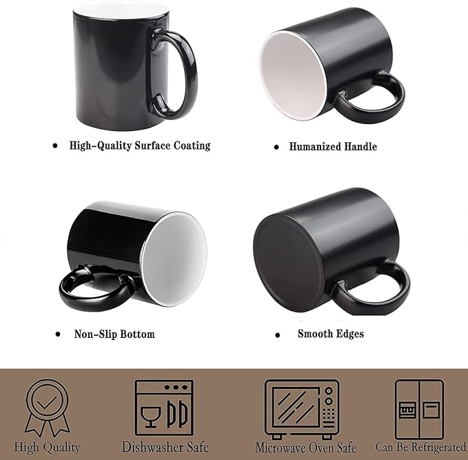 Color Changing Mugs, Sublimation Mugs Black Color Changing Coffee Mugs Heat Sensitive Coffee Mugs Tazas Magicas Para Sublimacion 15 OZ With Box Set of 12