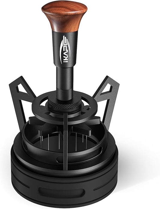 IKAPE Espresso Coffee V3 WDT Tool, 51mm Stirrer Distribution Tool, Equipped with 10-needle Stirrer, Adjustable Needle Height, Coffee Stirrer with Dosing Funnel & Stand