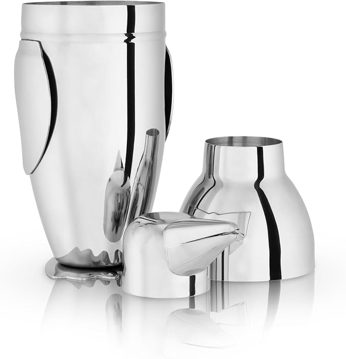 Viski Penguin Cocktail Shaker with Strainer, Stainless Steel Cobbler Shaker for Margaritas, Whiskey Sours & Other Cocktails, Bar Cart Accessories for Home Bars, Cocktail Party Essentials, 17 oz