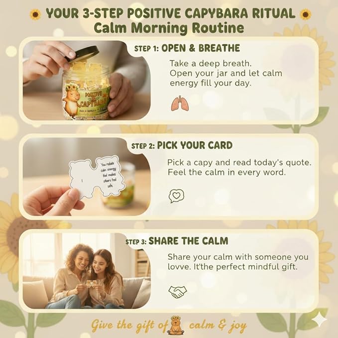 Positive Capybara Jar with 60 Affirmation Cards, Emotional Support Gift, Funny Mental Health, Capybara Birthday Gift, Inspirational for Teen Boys and Women, Cute Funny Office Decor