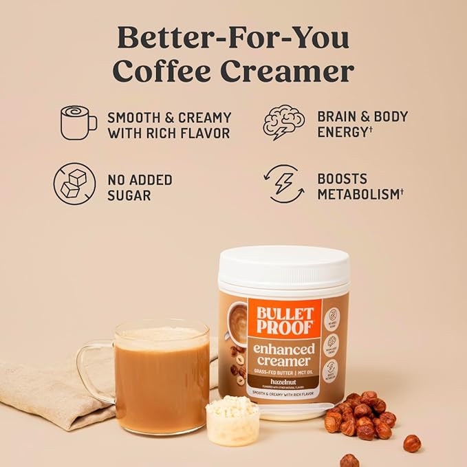 Bulletproof Hazelnut Creamer, 14.8 Ounces, Keto Coffee Creamer with MCT Oil and Grass-Fed Butter (Pack of 2)