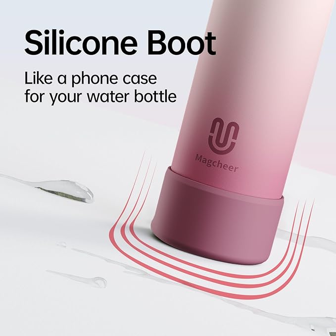 Insulated Magnetic Water Bottle - Reusable Stainless Steel Bottle with MagSafe Compatible Phone Holder - Perfect for Gym, Sports, and Travel - Blush Pink 24oz