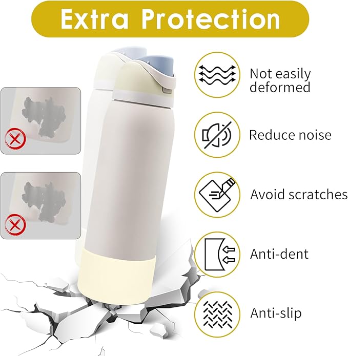 2PCS Silicone Water Bottle Boot, Compatible with Owala 24oz 32oz 40oz, Protective Anti-Scratch & Anti-Dent No Noise Sleeve Cover for FreeSip/Twist/Flip Water Bottles (Cream White, 40oz)
