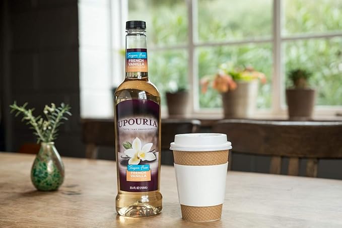 Upouria Holiday Syrup Bundle, Sugar-Free French Vanilla, 100% Vegan, Gluten-Free, Kosher, 750mL Bottles with By The Cup Coffee Syrup Pump