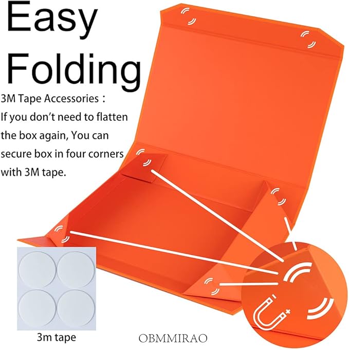 Orange Gift Box with Lid 12x8x2.5 Inches, Shirt Gift Box for Wrapping, Magnetic Gift Box Bulk for Present （Orange Peel Grain;1Pcs）