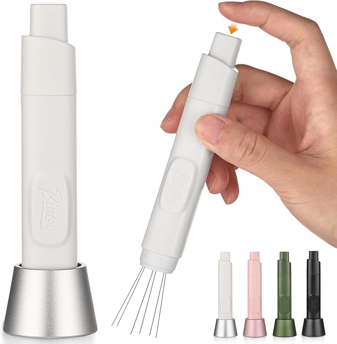Flick WDT Espresso Distribution Tool - Retractable Coffee Distributor Espresso Stirrer Tool for Barista with Storage Stand & Extra 6 Replaceable Needles (White)