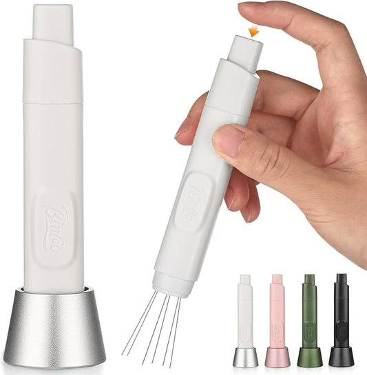 Flick WDT Espresso Distribution Tool - Retractable Coffee Distributor Espresso Stirrer Tool for Barista with Storage Stand & Extra 6 Replaceable Needles (White)