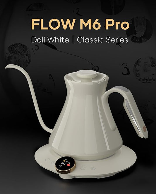 Cocinare Master Collection Dali White Gooseneck Electric Kettle, ±0.5℉ Precise Temperature Control for Pour-Over Coffee & Tea, Quick Heating 1500W, Stainless Steel Interior, 0.9L