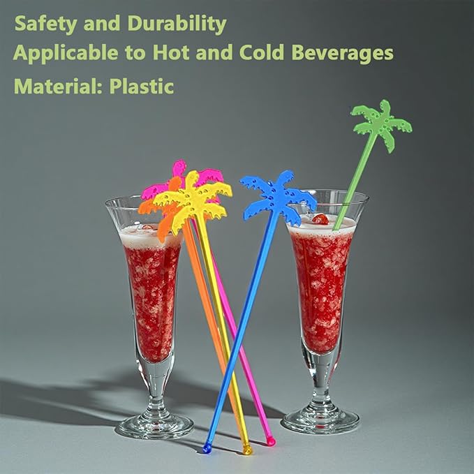 50 Pcs 6.9" Extra-Long Plastic Cocktail Swizzle Sticks, Unique Tropical Design Drink Stirrers Reusable Novelty Swizzle Sticks for Cocktails, Juices, and Party Beverages