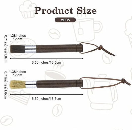 2 PCS Coffee Grinder Cleaning Brush with Natural Wood Walnut Handle and Natural Boar Bristle Espresso Machine Cleaner Tool Barista Brush with Hanging Loop Accessories for Coffee Bar Home