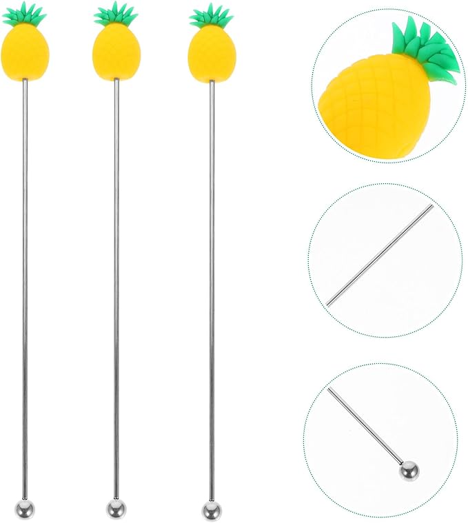 5pcs Pineapple Fruit Cartoon Cocktail Stir Sticks Metal Multi-Function Drink Mixers Bar Supplies for Parties and Coffee Stirring