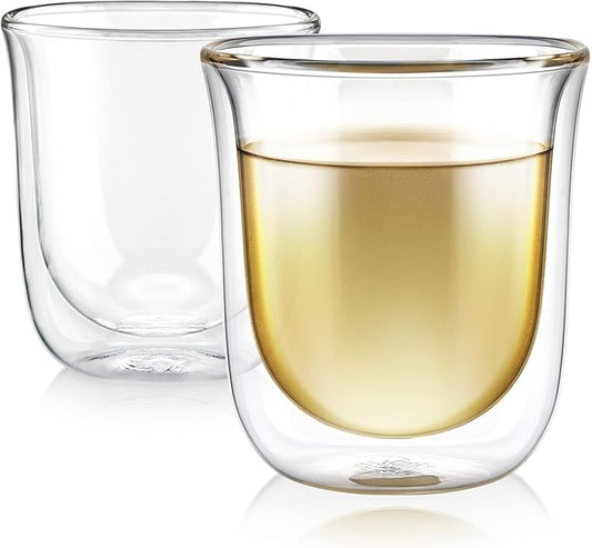 Teabloom Tulip Insulated Glasses for Tea, Espresso and Other Beverages - Double Walled Heatproof Glass Maintains Drinks Hot/Cold, 6 oz (Set of Two)