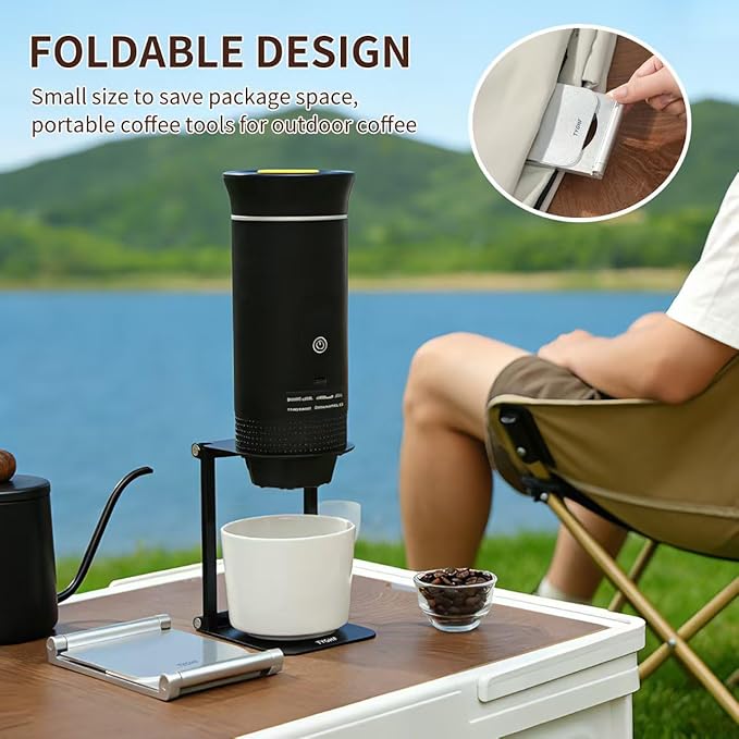 Pour Over Coffee Maker Stand,Foldable Portable Electric Espresso Machine Stand,Holder for Coffee Grinder,Universal Dripper,V60 Dripper,Travel Coffee Maker, Press Round&Black