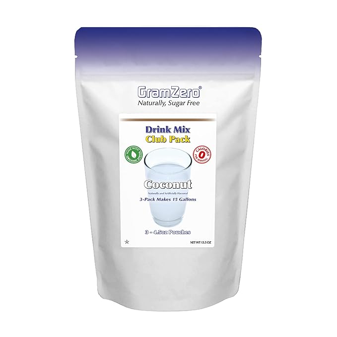 GramZero Coconut Zero Calorie Sugar Free Drink Mix, Great For Nutrition Club Loaded Teas, Stevia Sweetened