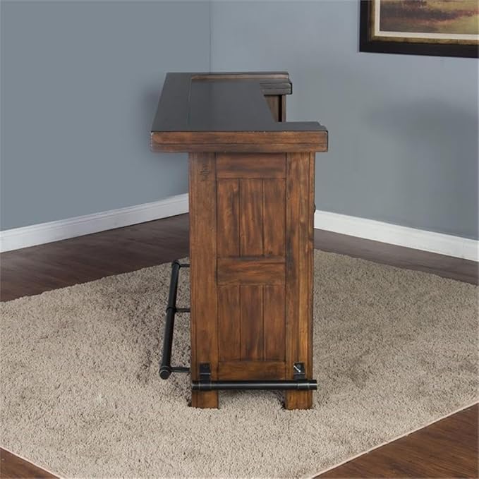 Pemberly Row 78" Farmhouse Wood Freestanding Island Home Bar Unit, Stemware Wine Rack, Storage Cabinets, for Kitchen and Basements, in Mahogany Brown