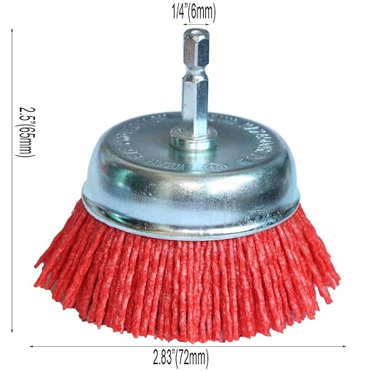 FPPO 3Pcs 3 Inch Assorted Cup Brushes Abrasive Wire Nylon Cup Brush for Drill,Grit 80 120 320 with 1/4" Shank,Rotary Brushes for Machines