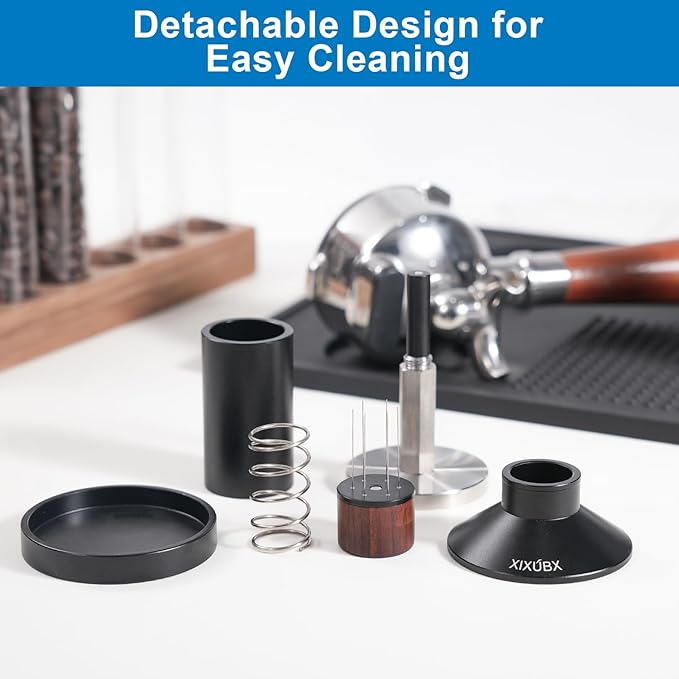 XIXUBX 58.35mm Espresso Tamper & Magnetic WDT Tool, Barista Cofee Tamper with Spring Loaded, Anodized Aluminum Alloy Handle, Stainless Steel Corrugated Base with Cover for Portafilter Basket