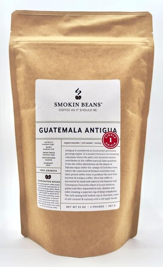 2-Pound Guatemala Antigua, Unroasted Green Arabica Coffee Beans, Fresh Current Crop Specialty Grade, Roast the Beans Yourself at Home on Your Roasting Equipment Prior to Using for Brewing Coffee