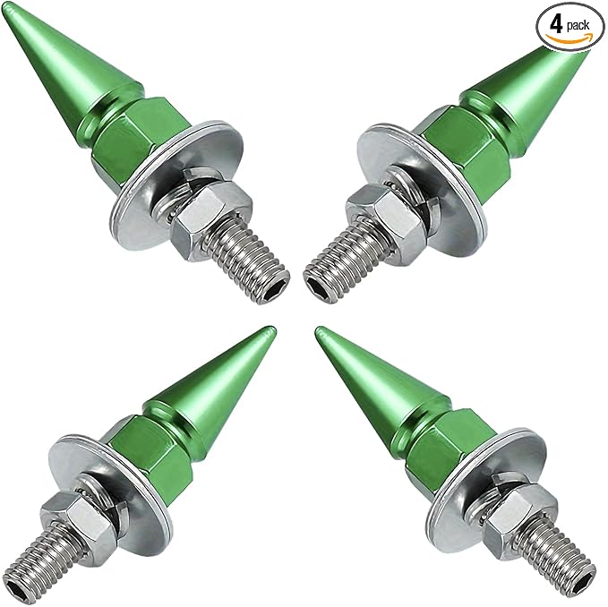 4 PCS License Plate Screws, Spike Anti Theft Motorcycle License Plate Screws Bolts Set, Aluminum Security Fasteners Kit for Car Truck Motorcycle Plate Frames, Car Decorative Accessories (Green)