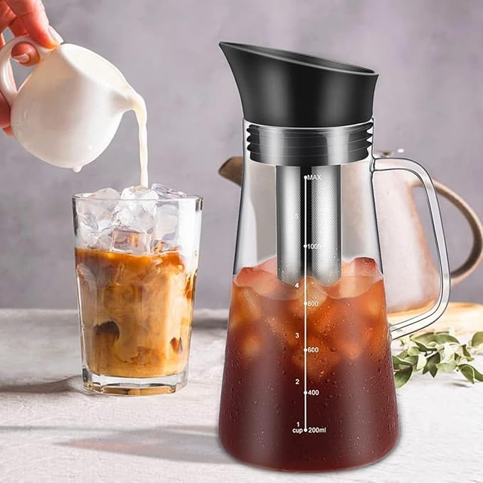 Cold Brew Coffee Maker Cold Brew Tea Pitcher Glass and Airtight Lid Coffee Pot 1.2L