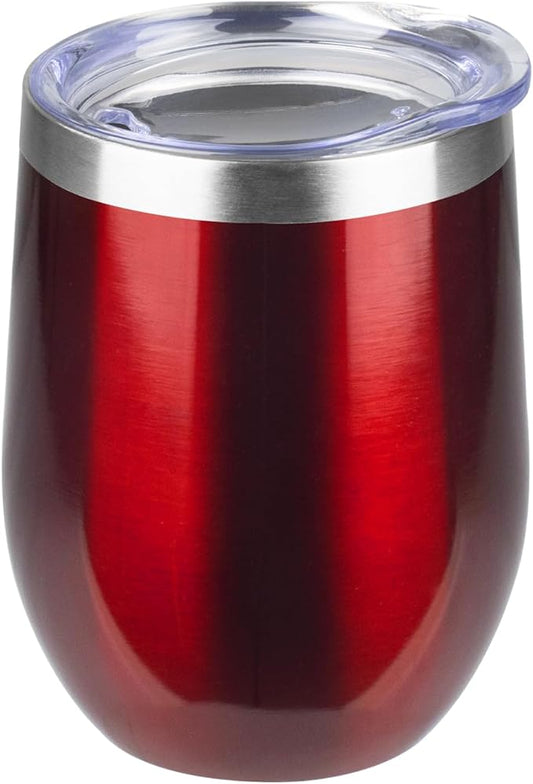 StarSpeed 12oz Wine Tumbler with lid, Stainless Steel Travel Mugs Stemless Double Wall Insulated Coffee Cup, Insulated Wine Glasses Travel Tumbler for Cold & Hot Drinks(Transparent Red, 1)